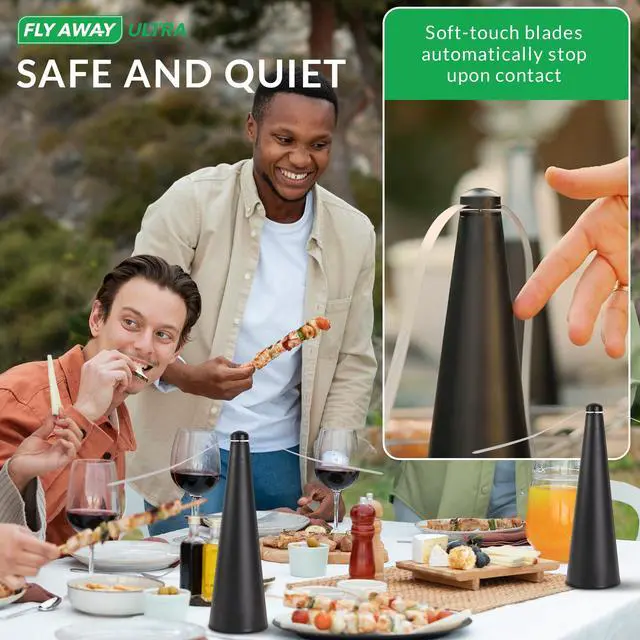 Alt view image 4 of 7 - 2 Pack Rechargeable Outdoor Fly Fans for Tables with Ultrasound, Outdoor or Indoor Tabletop use, Restaurant, Barbeque, Events, Deter Flies, Wasps, Bees, Moscas and Bugs, Hanging Hook.