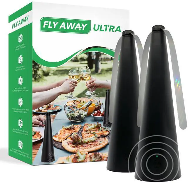 Main image of 2 Pack Rechargeable Outdoor Fly Fans for Tables with Ultrasound, Outdoor or Indoor Tabletop use, Restaurant, Barbeque, Events, Deter Flies, Wasps, Bees, Moscas and Bugs, Hanging Hook.