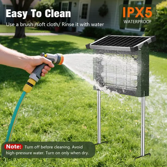 Alt view image 5 of 7 - Solar Bug Zapper Outdoor Waterproof, 4500V Rechargeable Mosquito Zapper with Solar Panel Sensor, Auto ON/Off, 10ft Extension Cord & Solar Powered Bug Zapper, Cordless Insect Zap for Patio Yard Garden