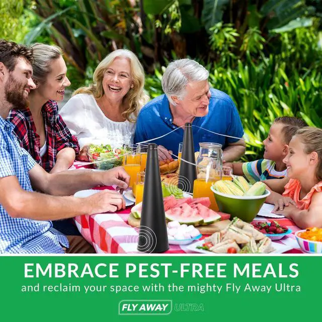 Alt view image 5 of 7 - 2 Pack Rechargeable Outdoor Fly Fans for Tables with Ultrasound, Outdoor or Indoor Tabletop use, Restaurant, Barbeque, Events, Deter Flies, Wasps, Bees, Moscas and Bugs, Hanging Hook.