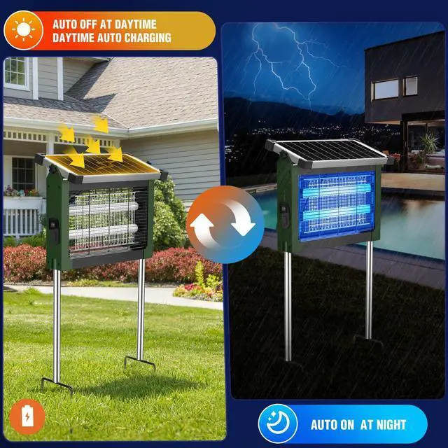 Alt view image 4 of 7 - Solar Bug Zapper Outdoor Waterproof, 4500V Rechargeable Mosquito Zapper with Solar Panel Sensor, Auto ON/Off, 10ft Extension Cord & Solar Powered Bug Zapper, Cordless Insect Zap for Patio Yard Garden