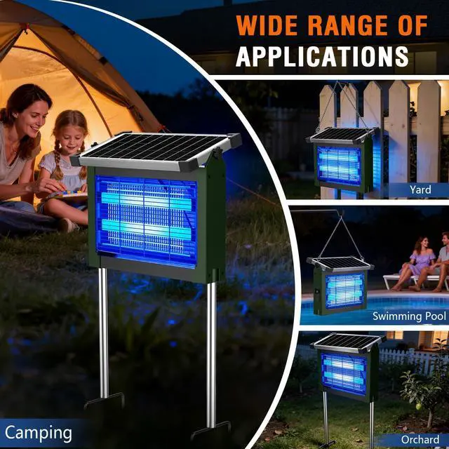 Alt view image 7 of 7 - Solar Bug Zapper Outdoor Waterproof, 4500V Rechargeable Mosquito Zapper with Solar Panel Sensor, Auto ON/Off, 10ft Extension Cord & Solar Powered Bug Zapper, Cordless Insect Zap for Patio Yard Garden