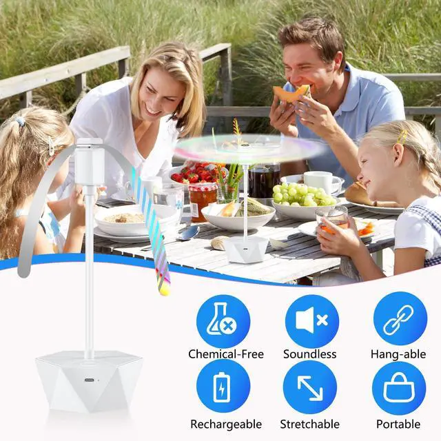 Alt view image 2 of 7 - Fly Fans for Tables Rechargeable, Table Top Fly Spinner to Keep Flies Away from Food, Portable Fly Repellent Fan with Soft Stop Blades for Outdoor, Picnic, Patio & BBQ (White, 4Pack)