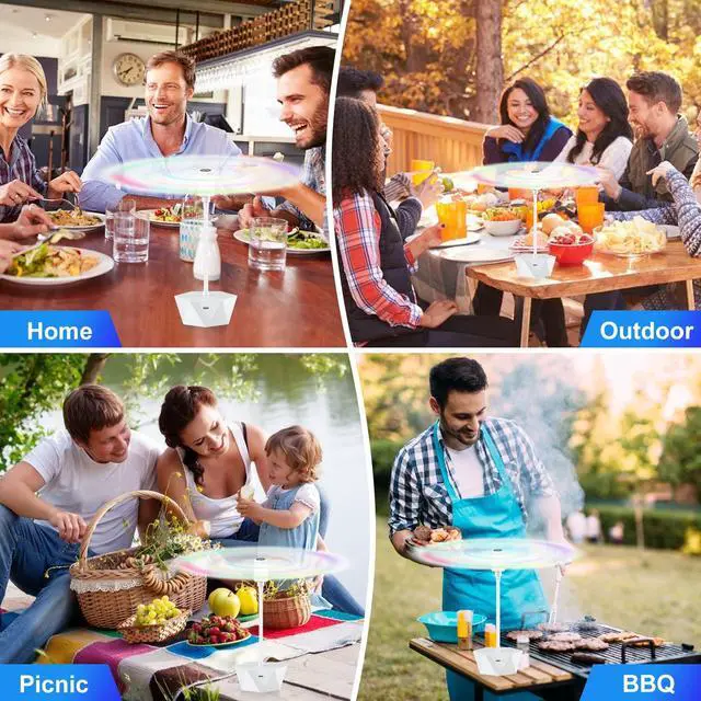 Alt view image 7 of 7 - Fly Fans for Tables Rechargeable, Table Top Fly Spinner to Keep Flies Away from Food, Portable Fly Repellent Fan with Soft Stop Blades for Outdoor, Picnic, Patio & BBQ (White, 4Pack)