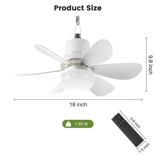 Alt view image 2 of 7 - Portable Canopy Tent Fan, 18" Wireless Battery Operated Ceiling Fan Light with Remote for Outdoor Gazebo Patio Camping RV