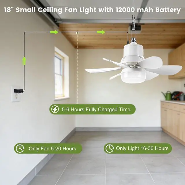 Alt view image 5 of 7 - Portable Canopy Tent Fan, 18" Wireless Battery Operated Ceiling Fan Light with Remote for Outdoor Gazebo Patio Camping RV