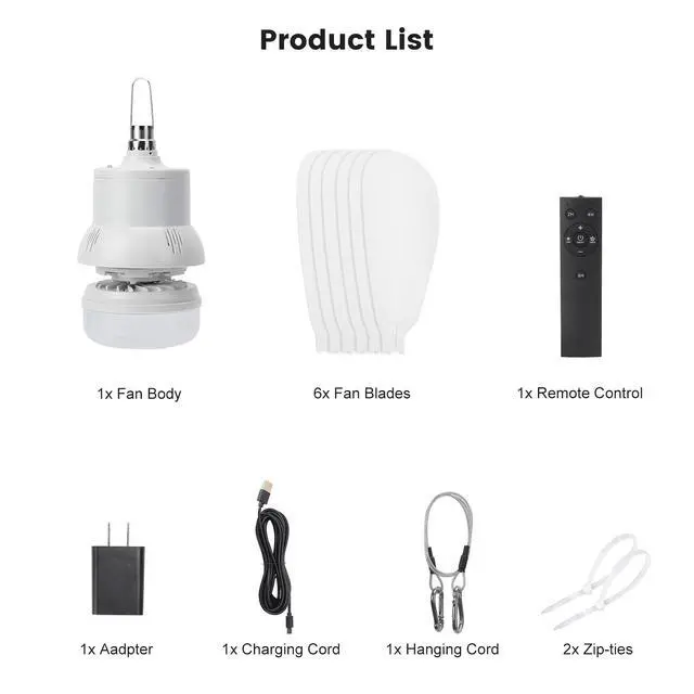 Alt view image 7 of 7 - Portable Canopy Tent Fan, 18" Wireless Battery Operated Ceiling Fan Light with Remote for Outdoor Gazebo Patio Camping RV