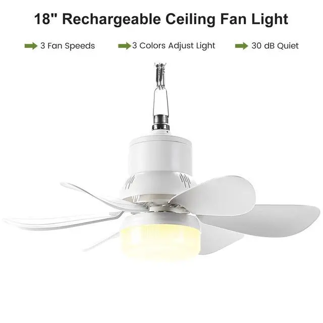 Alt view image 4 of 7 - Portable Canopy Tent Fan, 18" Wireless Battery Operated Ceiling Fan Light with Remote for Outdoor Gazebo Patio Camping RV