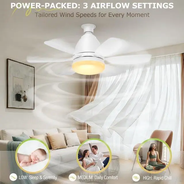 Alt view image 2 of 7 - Socket Fan Light with Remote, 20'' 30W Dimmable LED 3 Colors 3000K-6500K, 6 Speed Wind Small Ceiling Fan with Light, Screw in Light Bulb Fan for Bedroom, Kitchen, Living Room, Closet