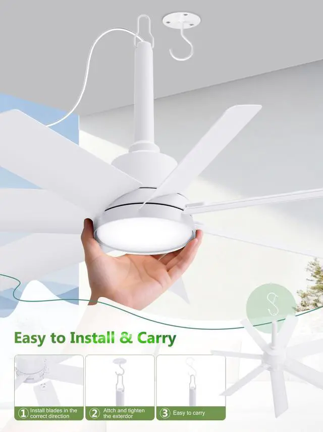 Alt view image 6 of 7 - 28 Inch Plug-In Outdoor Ceiling Fan with Light and Remote,IP65 Waterproof Hanging Fan Light with Hook,6 Speed,Reversible,3CCT,Dimmable,Portable Gazebo Fan for Patio,Canopy,Porch,Rv(White)