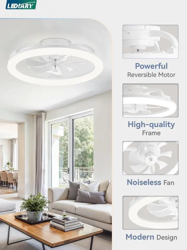 Alt view image 7 of 7 - 20 Inch Low Profile Ceiling Fans with Lights and Remote, Dimmable Modern Fan Light(3000K-6000K), 6 Speed, Reversible, APP & Remote Control, Flush Mount Ceiling Fan for Bedroom, White