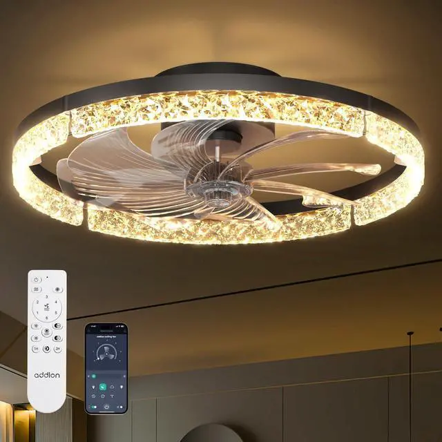 Main image of Ceiling Fans with Lights and Remote, 20'' Low Profile Ceiling Fans, 3000-6000K Dimmable Modern Flush Mount LED Fan Light, Fandelier Ceiling Fan for Bedroom, Kitchen, Living Room, Black
