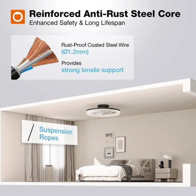Alt view image 4 of 7 - Ceiling Fans with Lights and Remote, 20'' Low Profile Ceiling Fans, 3000-6000K Dimmable Modern Flush Mount LED Fan Light, Fandelier Ceiling Fan for Bedroom, Kitchen, Living Room, Black