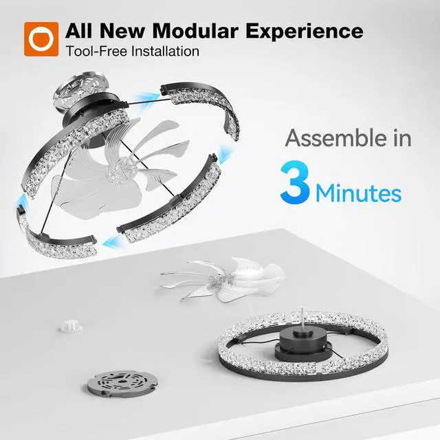 Alt view image 6 of 7 - Ceiling Fans with Lights and Remote, 20'' Low Profile Ceiling Fans, 3000-6000K Dimmable Modern Flush Mount LED Fan Light, Fandelier Ceiling Fan for Bedroom, Kitchen, Living Room, Black