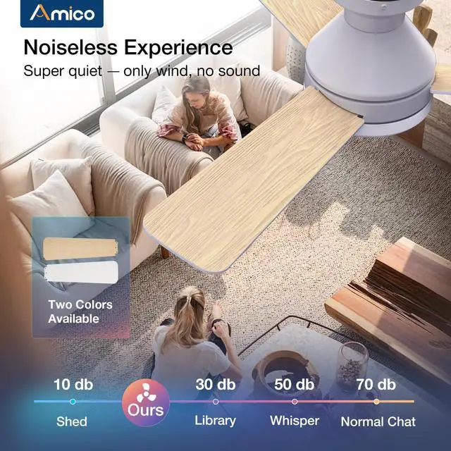 Alt view image 4 of 7 - Ceiling Fans with Lights, 42 inch Low Profile Ceiling Fan with Light and Remote Control, Flush Mount, Reversible, 3CCT, Dimmable, Noiseless, White Ceiling Fan for Bedroom, Indoor/Outdoor Use