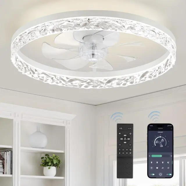 Main image of 20" Modern Ceiling Fans with Lights and Remote, Dimmable Low Profile Ceiling Fan, Flush Mount Ceiling Fan, Stepless Color Temperature Change and 6 Speeds - White