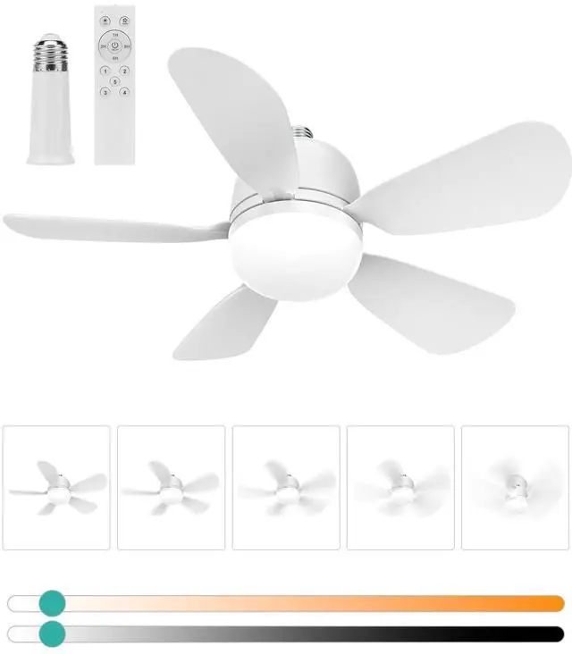 Main image of Socket Fan Light Small Ceiling Fan With Light and Remote, 20 Inch Screw-in for E26/E27 Base, 5 Speed Dimmable Mini for Bedroom Kitchen and Small Rooms, White