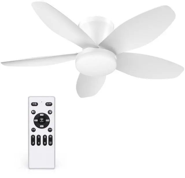 Main image of 35 Inch Ceiling Fan with Lights and Remote Control,Quiet 6 Speeds Wind Modern Low Profile Fan Light with DC Reversible Motor, Dimmable Ceiling Fan for Bedroom Room Indoor/Outdoor Use, White