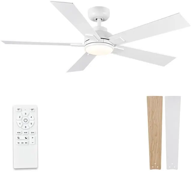 Main image of Modern Ceiling Fans with Lights - 52 inch Outdoor White Ceiling Fan with Light and Remote, Reversible DC Motor, 6-Speed Quiet 3CCT LED Dimmable for Bedroom, Indoor and Outdoor, Patios , ETL Listed