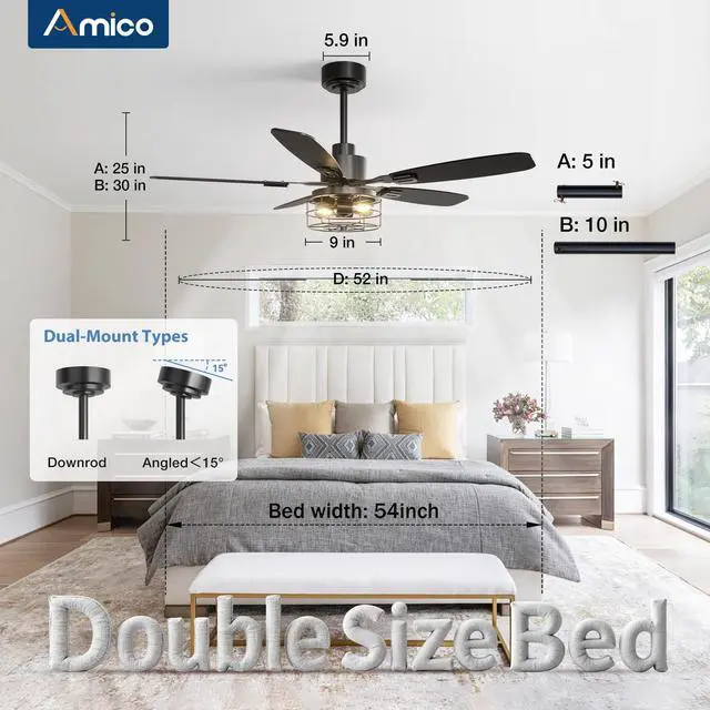 Alt view image 4 of 7 - 52 inch Ceiling Fans with Lights, Caged Ceiling Fan with Light and Remote Control, Dimmable, 3CCT, Quiet, Black Farmhouse Ceiling fan For Living Room, Bedroom, Kitchen, Patio Indoor/Outdoor Use