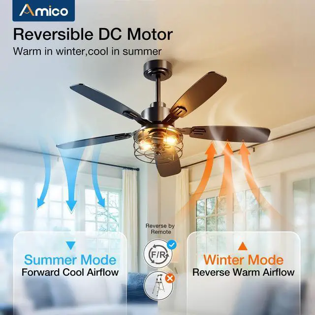 Alt view image 7 of 7 - 52 inch Ceiling Fans with Lights, Caged Ceiling Fan with Light and Remote Control, Dimmable, 3CCT, Quiet, Black Farmhouse Ceiling fan For Living Room, Bedroom, Kitchen, Patio Indoor/Outdoor Use