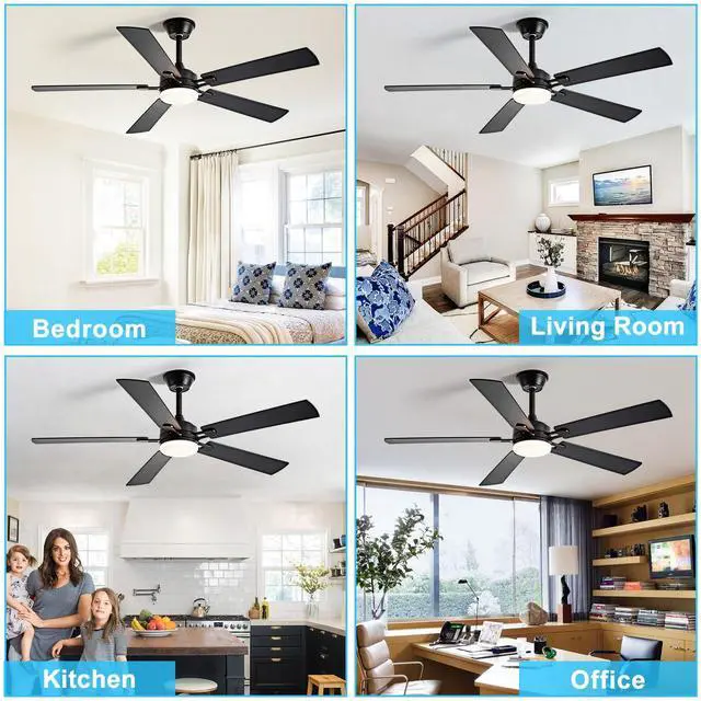 Alt view image 7 of 7 - 52-inch Ceiling Fan with Light: Black Ceiling Fan for Living Room Indoor Outdoor - Modern Ceiling Fan with Remote Control 3CCT Dimmable Noiseless 5 Reversible Walnut Blades 6 Speeds Timer