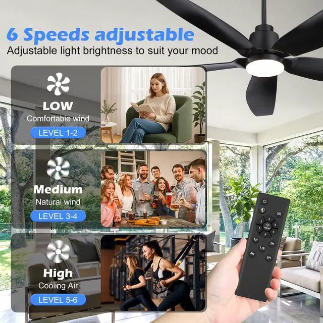 Alt view image 2 of 7 - Outdoor Ceiling Fan with Light, 42" Gazebo Ceiling Fan, Patio Ceiling Fan, Ultra-Quiet DC Motor Black Plug-in Ceiling Fan with Light for PavilionPoolside Porch Pergol