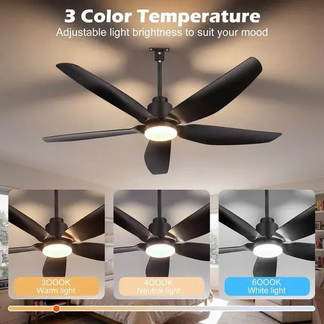 Alt view image 5 of 7 - Outdoor Ceiling Fan with Light, 42" Gazebo Ceiling Fan, Patio Ceiling Fan, Ultra-Quiet DC Motor Black Plug-in Ceiling Fan with Light for PavilionPoolside Porch Pergol