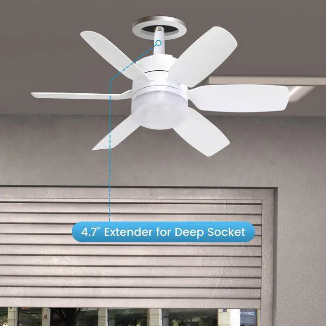 Alt view image 3 of 7 - 20.5'' Socket Ceiling Fan Light, 5 Fan Speeds with 3 Colors Adjustable Light, 8 Hours Timer (White)