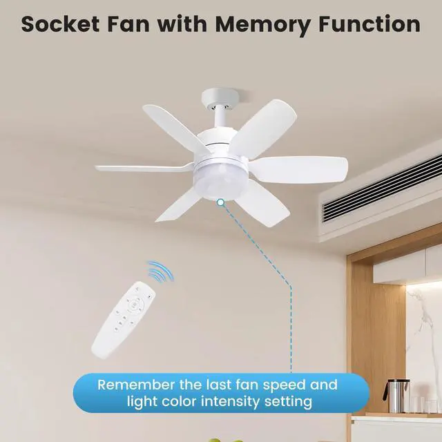 Alt view image 4 of 7 - 20.5'' Socket Ceiling Fan Light, 5 Fan Speeds with 3 Colors Adjustable Light, 8 Hours Timer (White)