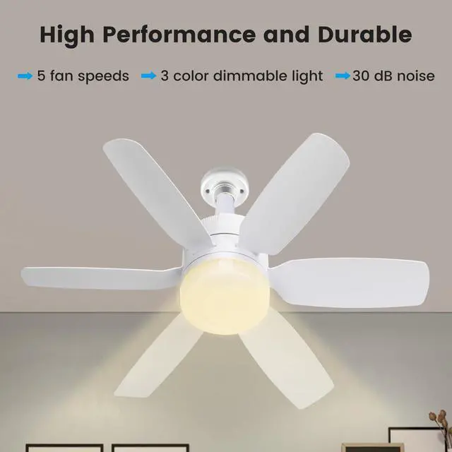 Alt view image 5 of 7 - 20.5'' Socket Ceiling Fan Light, 5 Fan Speeds with 3 Colors Adjustable Light, 8 Hours Timer (White)