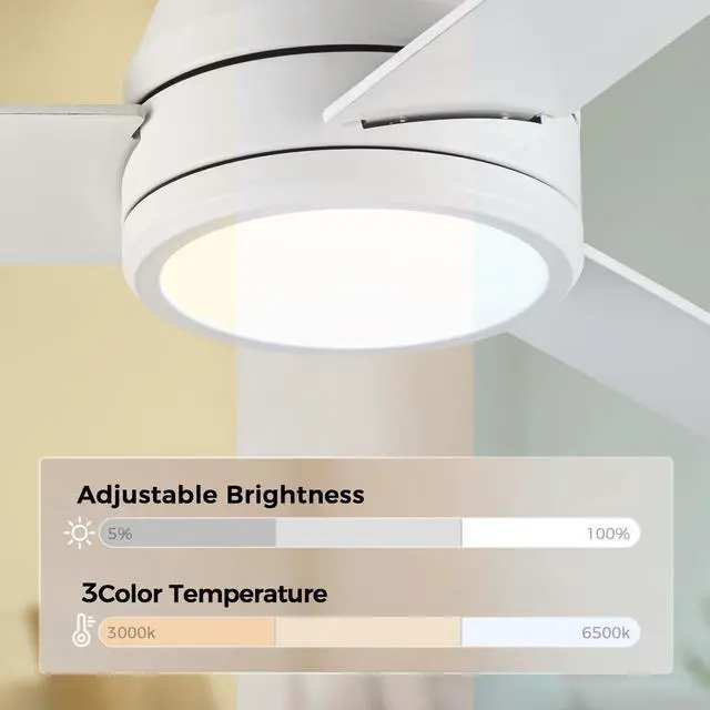 Alt view image 6 of 7 - Ceiling Fans with Lights Remote Control - Flush Mount Dimmable 3000K-6500K LED 6 Speed with Quiet DC Motor for Bedroom, Living Room and Outdoor Patio