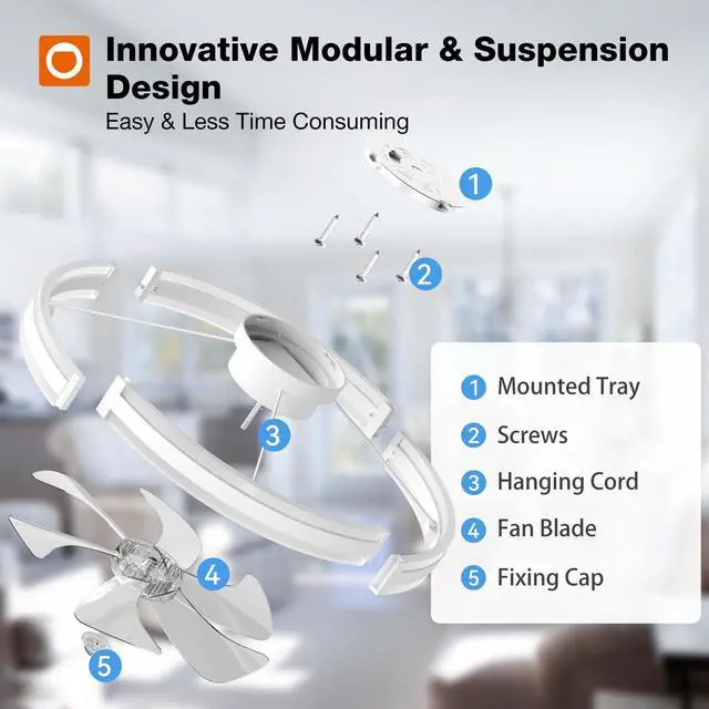 Alt view image 6 of 7 - 24'' Ceiling Fans with Lights and Remote, Low Profile Flush Mount Ceiling Fan with Light, 3000-6000K Dimmable LED Fandelier, Modern Small White Ceiling Fan for Bedroom, Kitchen, Living Room