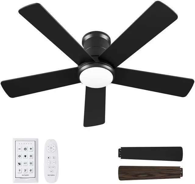 Main image of 42 Inch Low Profile Ceiling Fan with Light, Black Ceiling Fans with Lights and Remote, Flush Mount, 6 Speeds Reversible Quiet DC, 3CCT Dimmable, Indoor Outdoor Ceiling Fans for Patios Bedroom