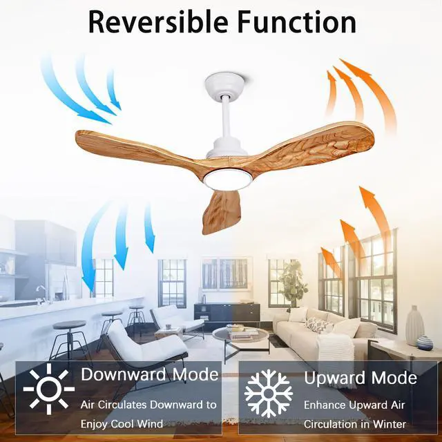 Alt view image 3 of 7 - Ceiling Fans with Lights and Remote,42 Inch Unique Wood Ceiling Fan with Noiseless Reversible DC Motor,3 Blades,3 Downrods, for Farmhouse,Patio Living Room,Bedroom,Office,Indoor Outdoor(White+Wood)