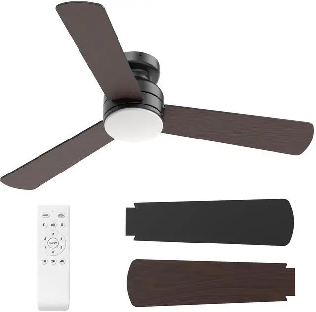 Main image of Ceiling Fans with Lights, 42" Modern Low Profile Ceiling Fan with Light and Remote Control, 3CCT, 6 Speeds Reversible DC Motor, Noiseless, Black LED Ceiling Fan for Bedroom, Living, Indoor/Outdoor Use