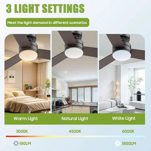 Alt view image 3 of 7 - Ceiling Fans with Lights, 42" Modern Low Profile Ceiling Fan with Light and Remote Control, 3CCT, 6 Speeds Reversible DC Motor, Noiseless, Black LED Ceiling Fan for Bedroom, Living, Indoor/Outdoor Use