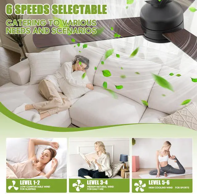 Alt view image 2 of 7 - Ceiling Fans with Lights, 42" Modern Low Profile Ceiling Fan with Light and Remote Control, 3CCT, 6 Speeds Reversible DC Motor, Noiseless, Black LED Ceiling Fan for Bedroom, Living, Indoor/Outdoor Use