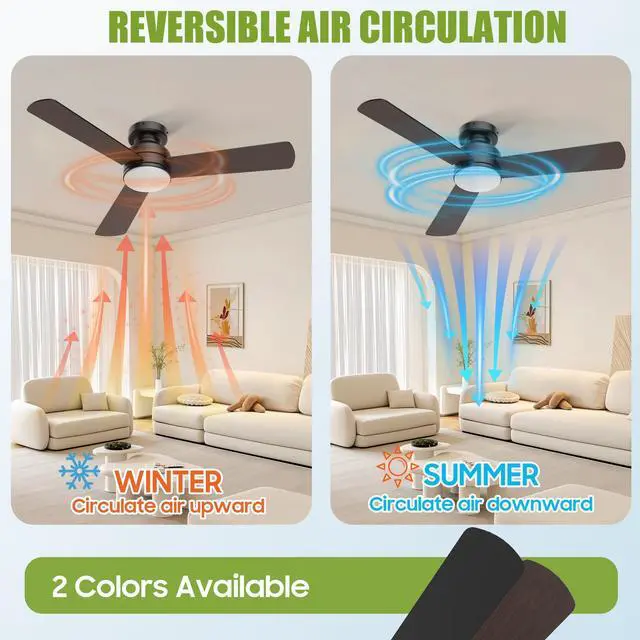 Alt view image 5 of 7 - Ceiling Fans with Lights, 42" Modern Low Profile Ceiling Fan with Light and Remote Control, 3CCT, 6 Speeds Reversible DC Motor, Noiseless, Black LED Ceiling Fan for Bedroom, Living, Indoor/Outdoor Use