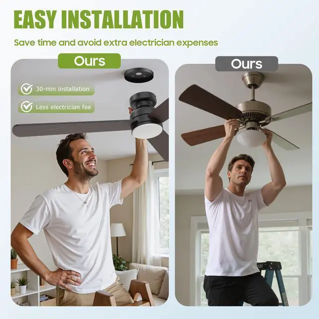 Alt view image 6 of 7 - Ceiling Fans with Lights, 42" Modern Low Profile Ceiling Fan with Light and Remote Control, 3CCT, 6 Speeds Reversible DC Motor, Noiseless, Black LED Ceiling Fan for Bedroom, Living, Indoor/Outdoor Use