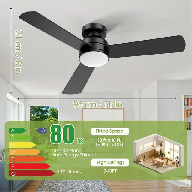 Alt view image 7 of 7 - Ceiling Fans with Lights, 42" Modern Low Profile Ceiling Fan with Light and Remote Control, 3CCT, 6 Speeds Reversible DC Motor, Noiseless, Black LED Ceiling Fan for Bedroom, Living, Indoor/Outdoor Use