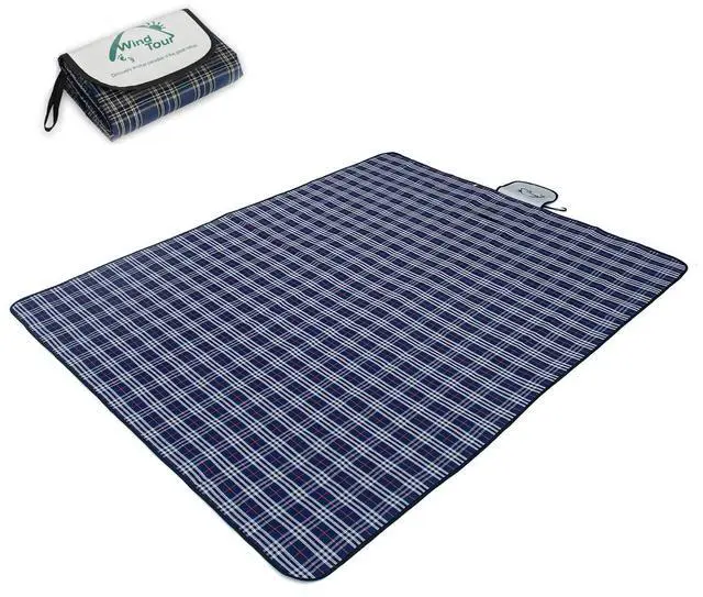 Main image of Waterproof Picnic Blanket with Carry Strap - Foldable Sandproof Outdoor Mat for Camping, Beach, Park - 59" x 71",Navy Blue(Single Mat)