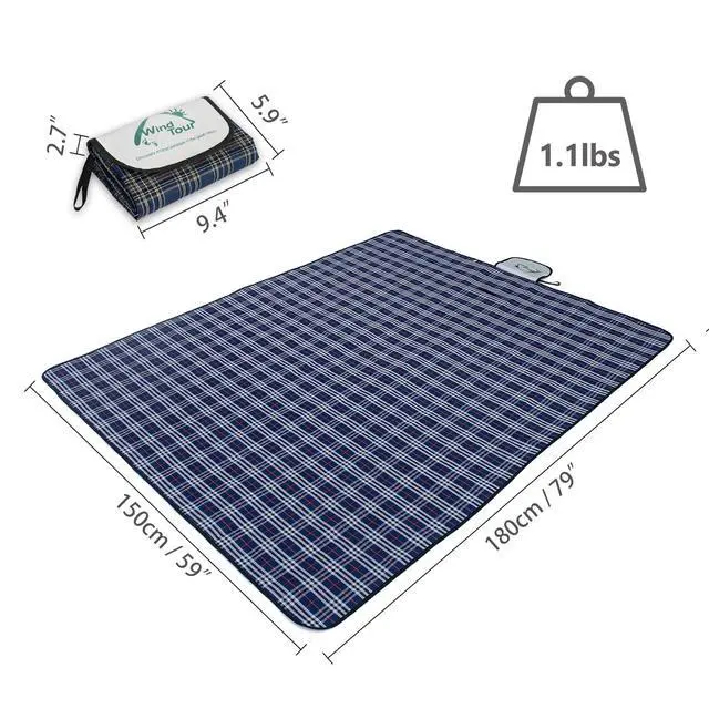 Alt view image 2 of 6 - Waterproof Picnic Blanket with Carry Strap - Foldable Sandproof Outdoor Mat for Camping, Beach, Park - 59" x 71",Navy Blue(Single Mat)