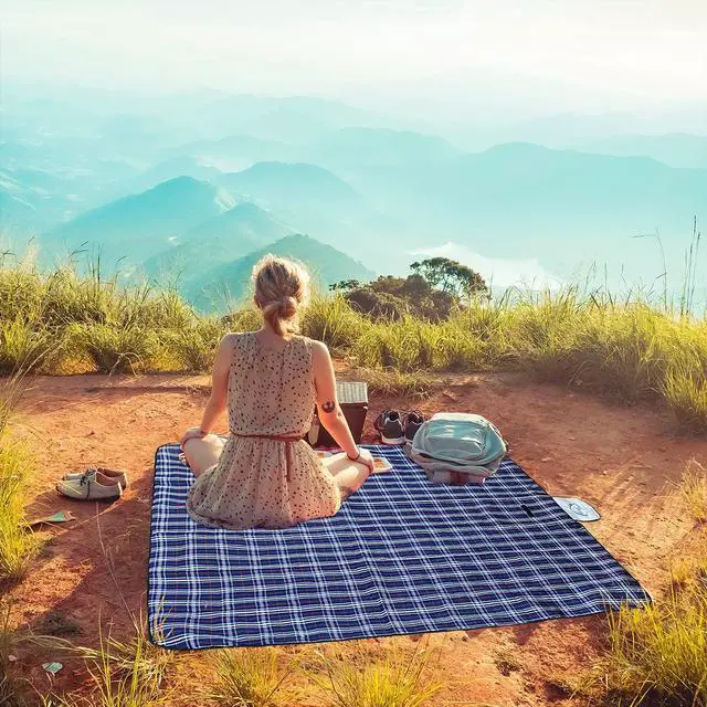 Alt view image 5 of 6 - Waterproof Picnic Blanket with Carry Strap - Foldable Sandproof Outdoor Mat for Camping, Beach, Park - 59" x 71",Navy Blue(Single Mat)