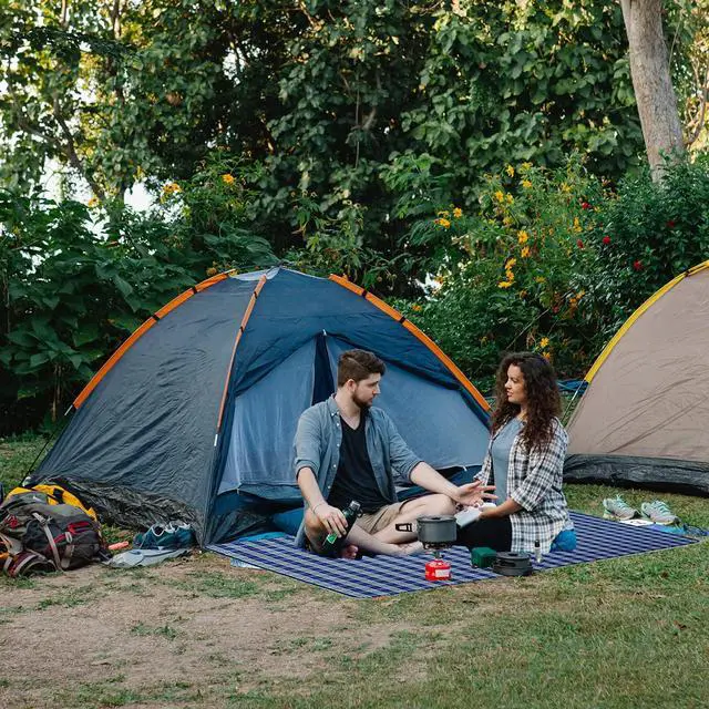 Alt view image 4 of 6 - Waterproof Picnic Blanket with Carry Strap - Foldable Sandproof Outdoor Mat for Camping, Beach, Park - 59" x 71",Navy Blue(Single Mat)