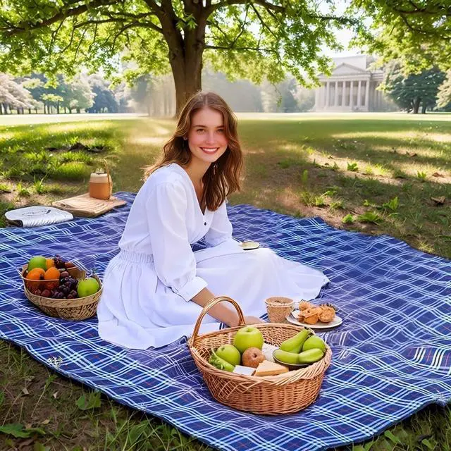 Alt view image 3 of 6 - Waterproof Picnic Blanket with Carry Strap - Foldable Sandproof Outdoor Mat for Camping, Beach, Park - 59" x 71",Navy Blue(Single Mat)