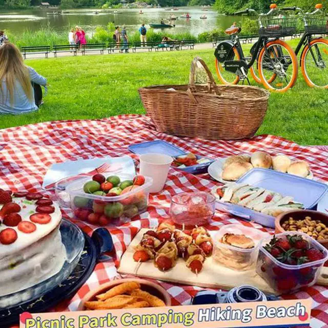 Alt view image 7 of 7 - Picnic Blanket|Beach Mat|Picnic Blanket for Indoor and Outdoor, 80" x 60" Sandproof Waterproof Larger Mat for Beach, Travel, Camping, Hiking, Park Grass,Handy Mat Tote, Foldable. (Red Plaids)