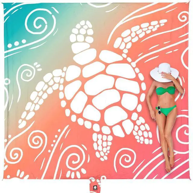 Main image of Beach Blanket Waterproof Sandproof Oversized Extra Large Sand Free Beach Mat with Stakes, Storage Bag - Essentials for Outdoor Beach, Picnic (Sea Turtle, 8 X 7 FT (1~4 Person))