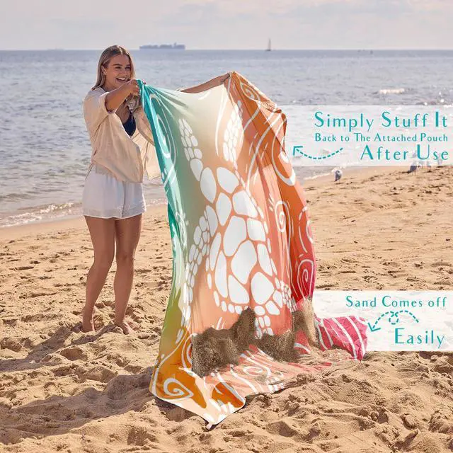 Alt view image 3 of 4 - Beach Blanket Waterproof Sandproof Oversized Extra Large Sand Free Beach Mat with Stakes, Storage Bag - Essentials for Outdoor Beach, Picnic (Sea Turtle, 8 X 7 FT (1~4 Person))