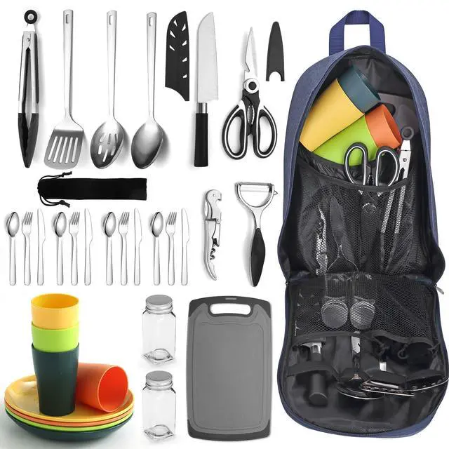 Main image of Camping Essentials, Camping Cooking Utensils Set, Camping Accessories Gear Must Haves, Come with Camping Silverware Sets, Plates and Cups, Great for Outdoor Stove, Picnic, BBQ